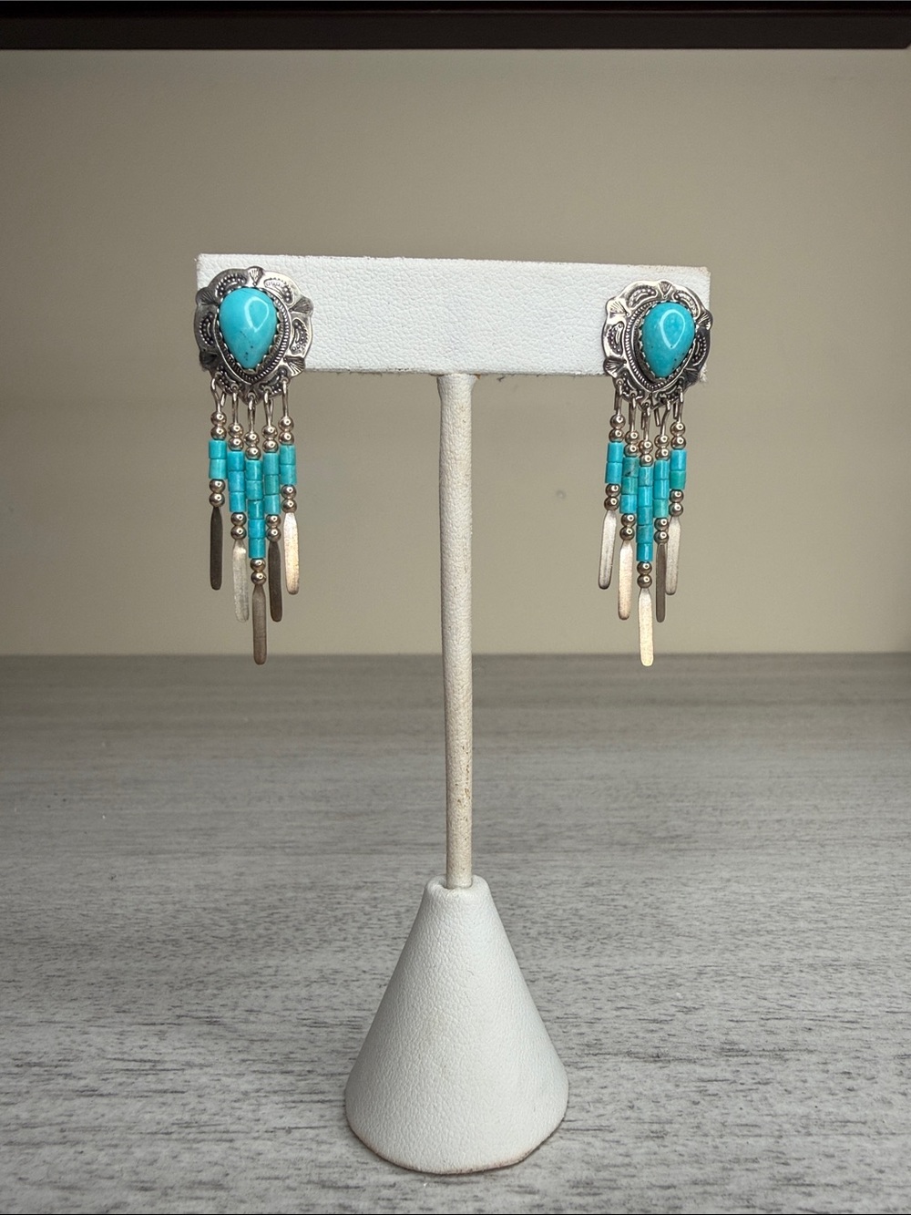 Vintage Southwestern QUOC QT 925 Sterling Silver Turquoise Dangle Post Earrings